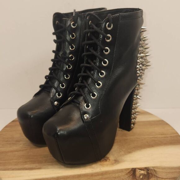 Jeffrey Campbell SPIKE Women's High Heel Booties Size 6.5 Black / Metal Spikes - Picture 6 of 12
